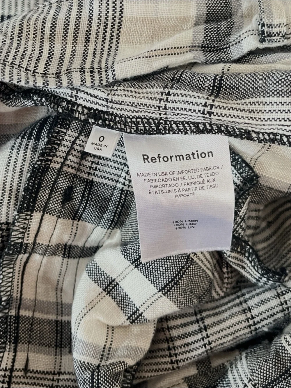 Reformation Vesta Linen High Rise Pant size 0 in Grey Plaid
